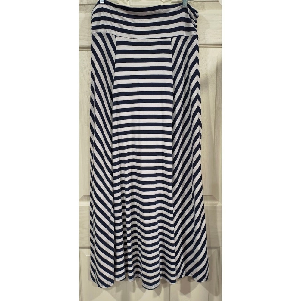 Tommy Hilfiger‎ Womens Navy White Striped Cotton Modal Maxi Skirt Size M